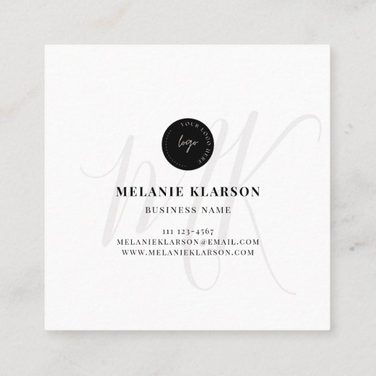 QR-Code Initial Minimal-Monogramm Schwarz/Weiß Quadratische Visitenkarte (Rückseite)