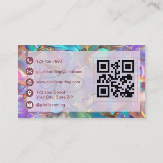 QR Code Iridescent Opal Stone Moderne Visitenkarte (Rückseite)