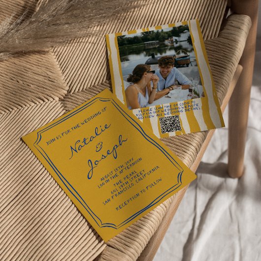 QR Code Italienisches handgeschriebenes Foto Hochz Einladung