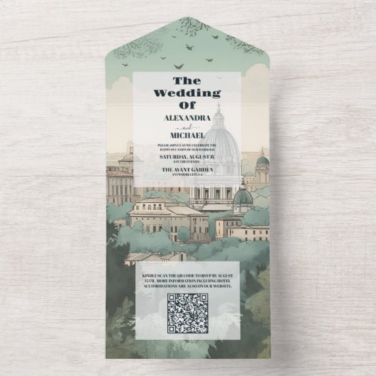 QR Code Italy Rome Destination Wedding All In One Einladung (Innen Boden)
