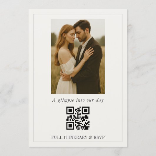 QR Code Ivory Beige Minimalist Photo Wedding Einladung (Rückseite)