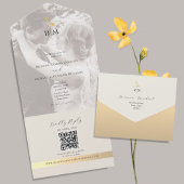 QR Code Ivory Gold Photo Wedding All In One Einladung