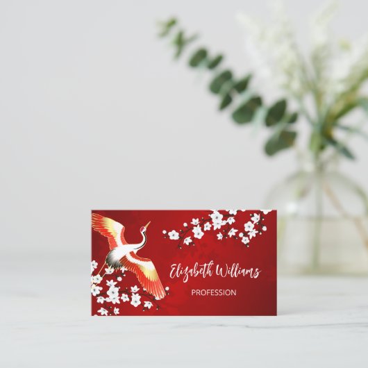 QR-Code | Japanischer Kranich rot Visitenkarte (Stehend Vorderseite)