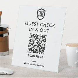 QR-Code Karo in & Out | White Business Logo Sockelschild