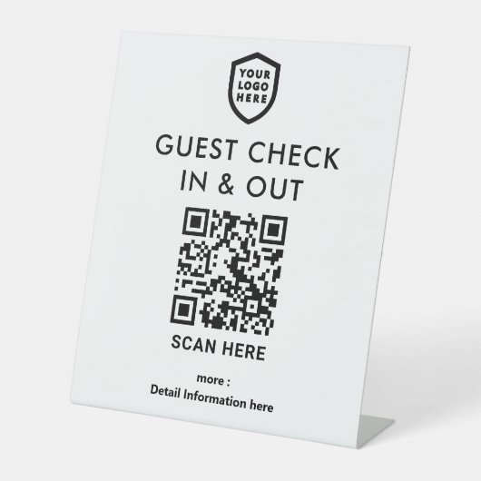 QR-Code Karo in & Out | White Business Logo Sockelschild (Vorderseite)