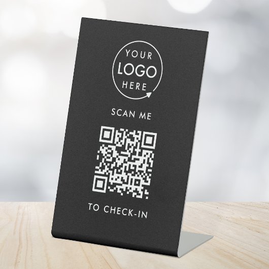 QR-Code-Karo | Kontaktlose Schwarz-Business-Logos Sockelschild