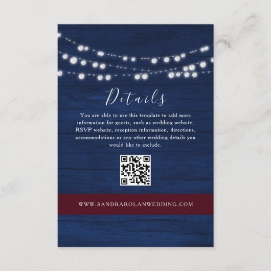 QR-Code-Karte für Navy Blue Wedding Begleitkarte (Vorderseite)