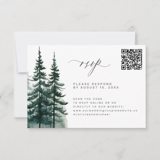 QR-Code Kiefernwaldhochzeit RSVP Karte (Vorderseite)