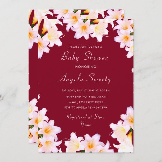 QR Code Kinderdusche Einladung mit Lilly-Blume (Vorne/Hinten)