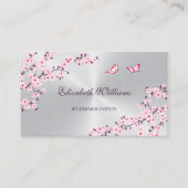 QR-Code | Kirschblüten Rosa Silber Visitenkarte (Vorderseite)