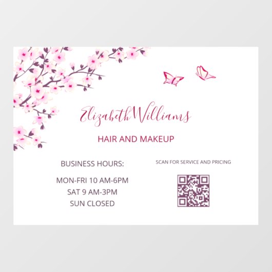 QR-Code | Kirschblüten-Rosa Weiß  Fensteraufkleber (Blatt)