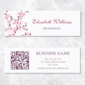QR Code Kirschblüten Rosa Weiß Mini Visitenkarte