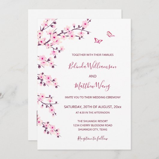 QR-Code | Kirschblüten Rosa Weiße Hochzeit Einladung (Vorne/Hinten)