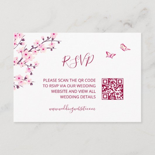 QR-Code | Kirschblüten RSVP Begleitkarte (Vorderseite)