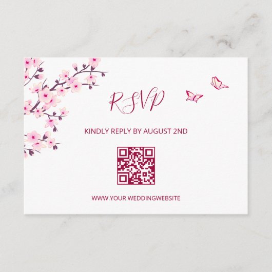 QR-Code | Kirschblüten RSVP Begleitkarte (Vorderseite)