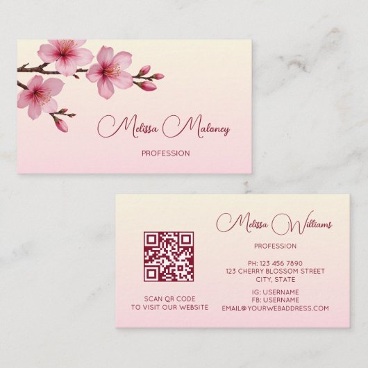 QR-Code | Kirschblütenrosa Visitenkarte (Vorne/Hinten)