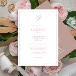 QR Code Klassische Dusty Rose Script Monogram Wedd Einladung
