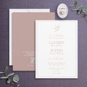 QR Code Klassische Dusty Rose Script Monogram Wedd Einladung