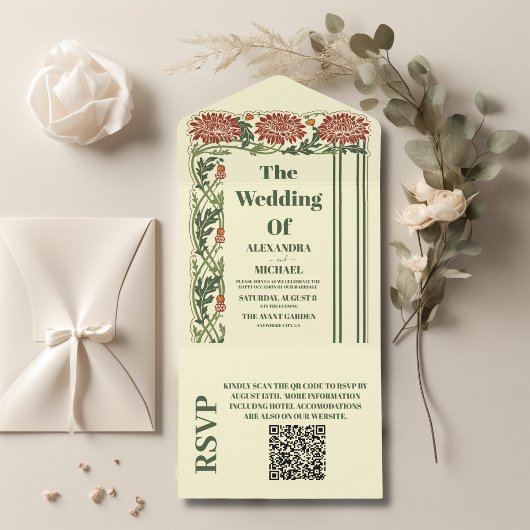 QR Code Klassische Jugendstil-Hochzeit All In One Einladung