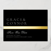 QR-Code Klassisches Schwarzes Streifen-Foto Save t Folieneinladung (Vorderseite)