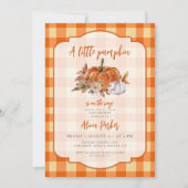 QR-Code kleiner Kürbis orange Gingham-Baby-Party Einladung (Vorderseite)