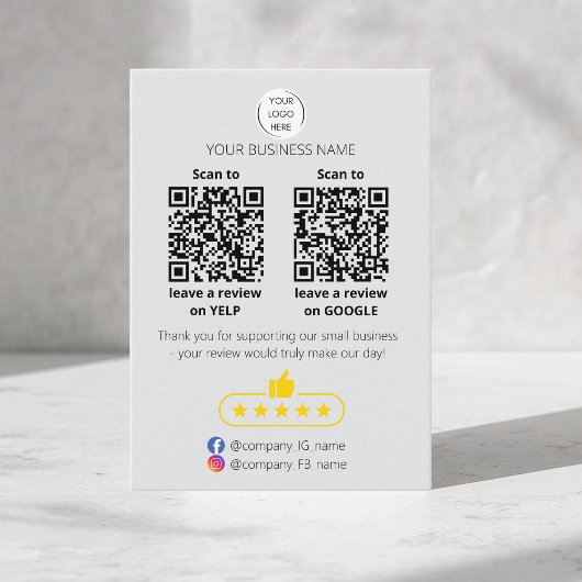 QR-Code Kleinunternehmen Bewertung GOOGLE und YELP Visitenkarte