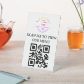 QR-Code Kontaktschonendes Menü-Logo Weiß Minimalis Sockelschild (In SItu)