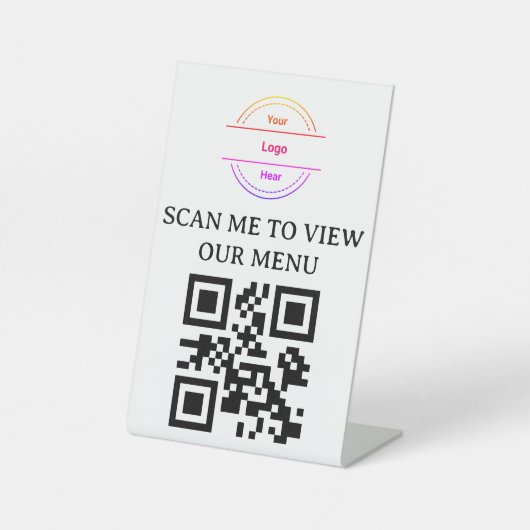 QR-Code Kontaktschonendes Menü-Logo Weiß Minimalis Sockelschild (Vorderseite)