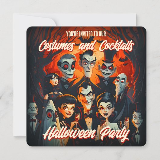 QR Code Kostüme Cocktails Halloween Einladung (Vorderseite)