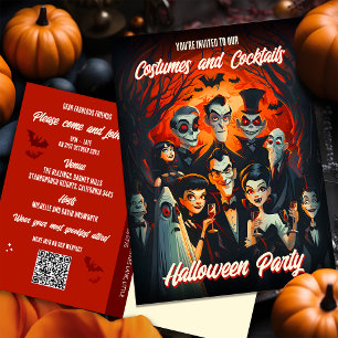 QR Code Kostüme Cocktails Halloween Einladung Postkarte