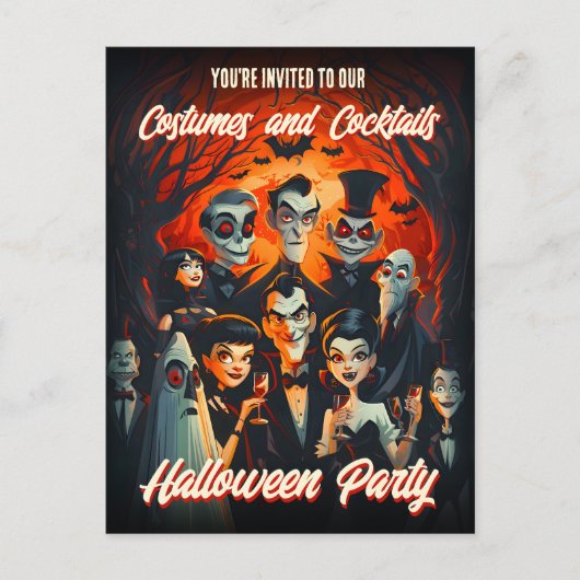 QR Code Kostüme Cocktails Haushalt Halloween Einla Postkarte (Vorderseite)