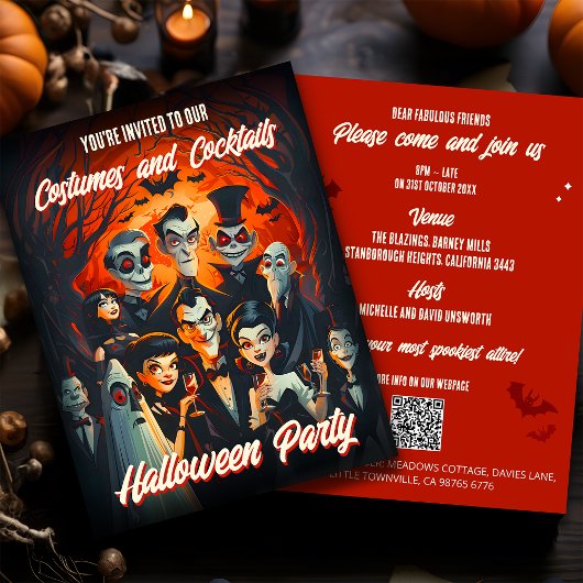 QR Code Kostüme Cocktails Haushalt Halloween Einla Postkarte