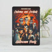 QR Code Kostüme und Cocktails Adultes Halloween Einladung (Stehend Vorderseite)