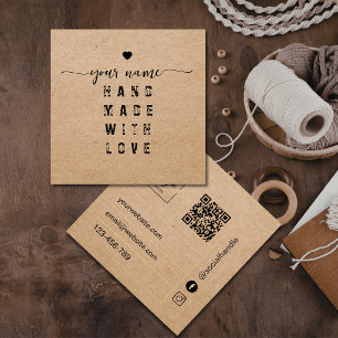 Qr Code Kraft Handmade mit Liebe Quadratische Visitenkarte