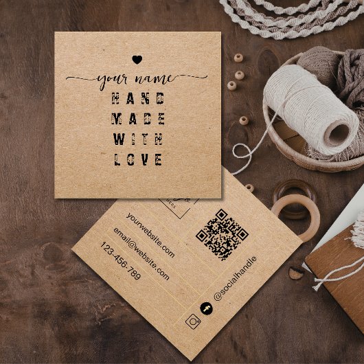 Qr Code Kraft Handmade mit Liebe Quadratische Visitenkarte