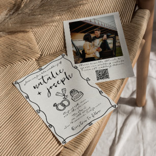 QR-Code-Kritzelei Handgezeichnet Hochzeitsfoto Einladung