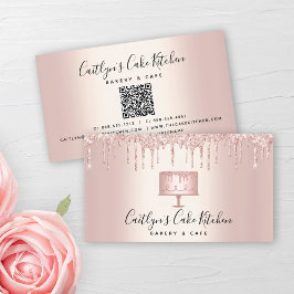 QR Code Kuchenbacken Rose Gold Glitzer Tropfen Kon Visitenkarte