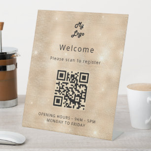 QR-Code Kundenregistrierung Gold-Empfang Sockelschild