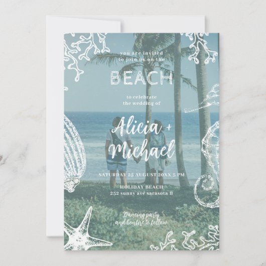 QR CODE kundenspezifische Foto Collage Sommerstran Einladung (Vorderseite)