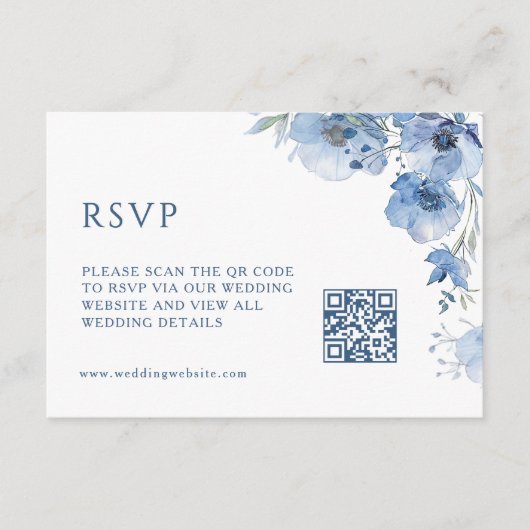 QR-Code | Künstlerische blaue Blumen Begleitkarte (Vorderseite)