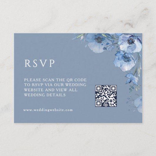 QR-Code | Künstlerische blaue Blumen Begleitkarte (Vorderseite)