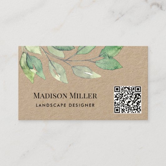 QR Code Landscape Designer Greenery  Visitenkarte (Vorderseite)