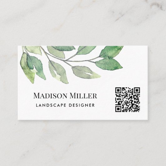 QR Code Landscape Designer Greenery Visitenkarte (Vorderseite)