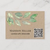 QR Code Landscape Designer Watercolor Greenery Visitenkarte (Vorderseite)