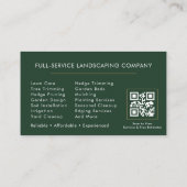 QR Code Landscaping Lawn Service Green Modern  Visitenkarte (Rückseite)