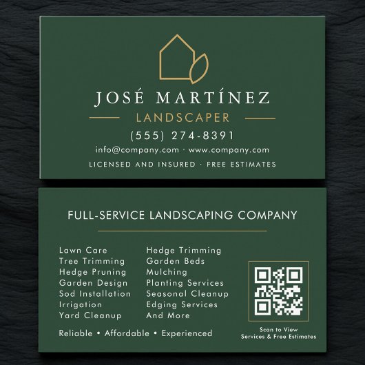QR-Code-Landschaftsgärtner-Rasenpflege Grün Gold Visitenkarte