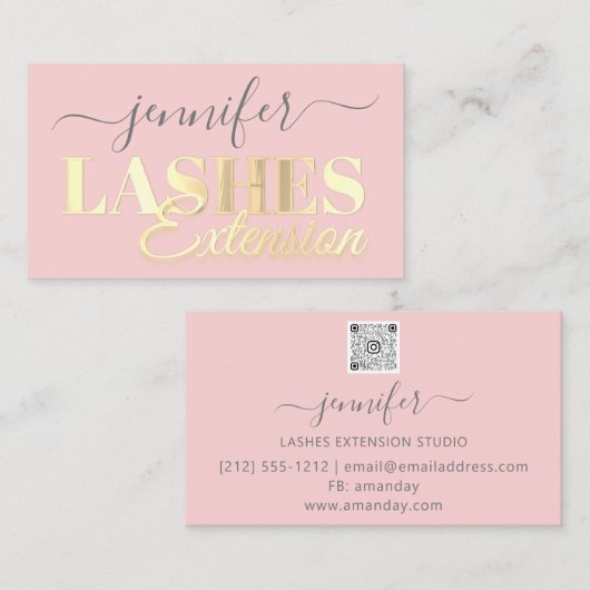 QR Code Lashes Erweiterung Goldenes Skript Rosa Visitenkarte (Vorne/Hinten)