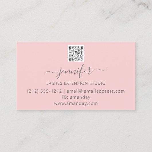 QR Code Lashes Erweiterung Goldenes Skript Rosa Visitenkarte (Rückseite)