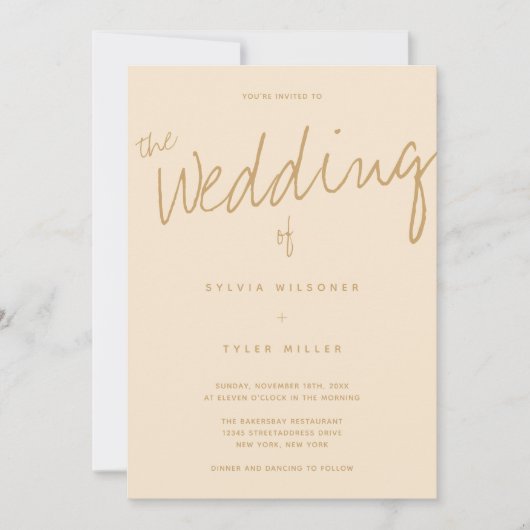 QR-Code Lässige Champagnertypografie Hochzeit Einladung (Vorderseite)