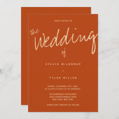 QR-Code Lässige Typografie Burnt Orange Wedding Einladung (Vorne/Hinten)